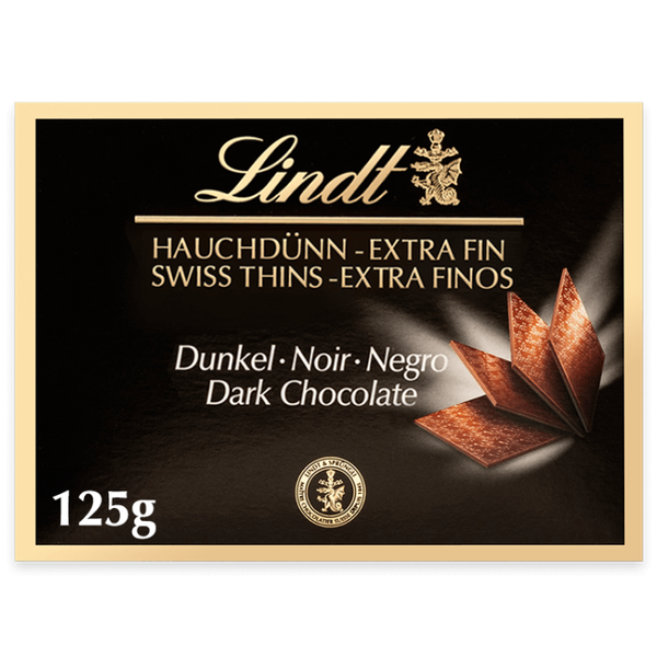 Плитки чёрного шоколада Lindt Extra Fin Swiss Thins, 125г 15200 фото