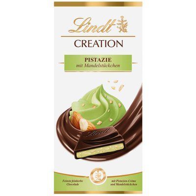 Шоколад чёрный Lindt Creation Pistazie с начинкой со вкусом фисташек, кусочками миндаля и печенья, 148г 15101 фото