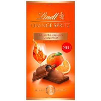 Молочний шоколад Lindt Orange Spritz з начинкою з білого вина та апельсинового соку, 100г 15230 фото